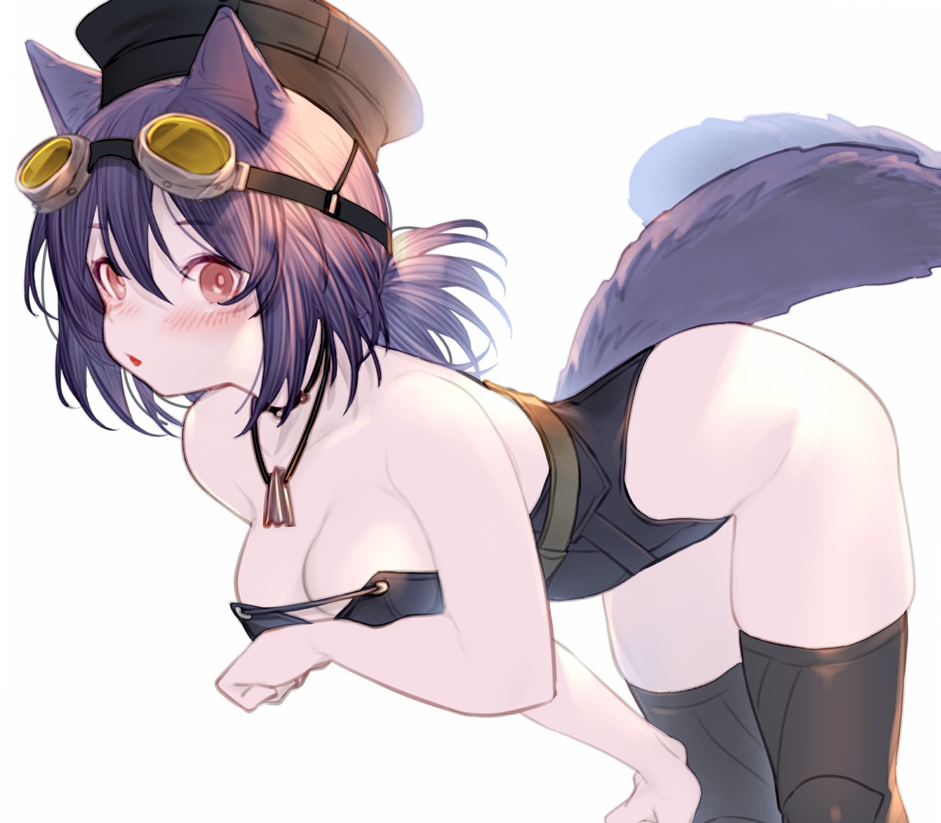 animal_ears arknights kochiya_(gothope) leotard no_bra rockrock_(arknights) tail thighhighs