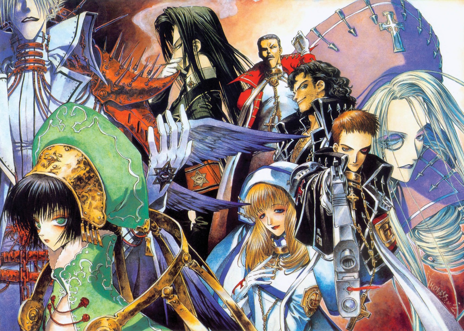 caterina_sforza dress gun isaak_fernand_von_kampfer kate_scott leon_garcia_de_asturias megane nun seth_nightroad thores_shibamoto tres_iqus trinity_blood wings