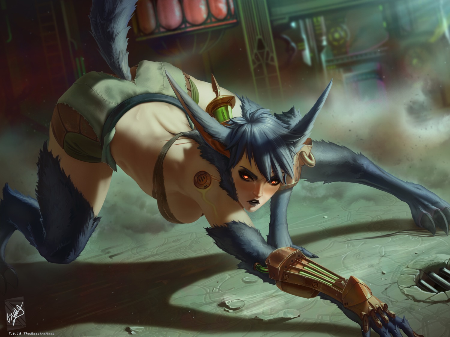 animal_ears league_of_legends monster_girl no_bra tail themaestronoob warwick_(league_of_legends)