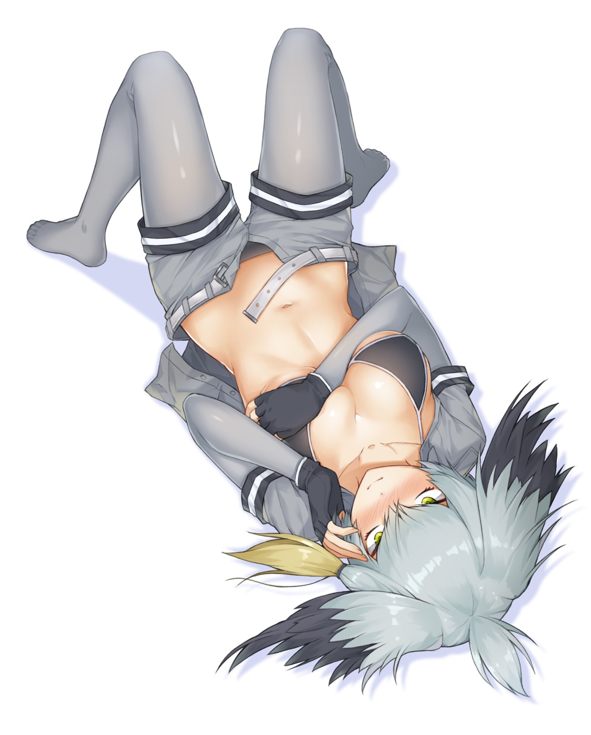 bikini_top breast_hold kemono_friends open_shirt pantyhose s-goon shoebill swimsuits underboob