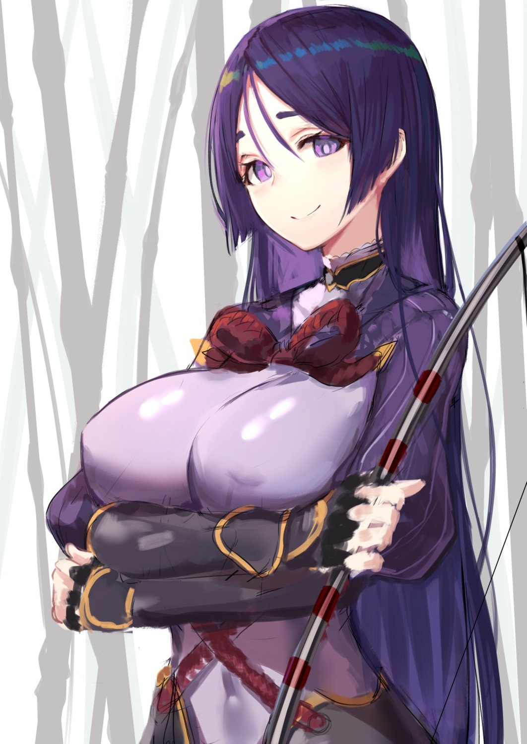 bodysuit breast_hold fate/grand_order haru_ato minamoto_no_raikou_(fate/grand_order) weapon