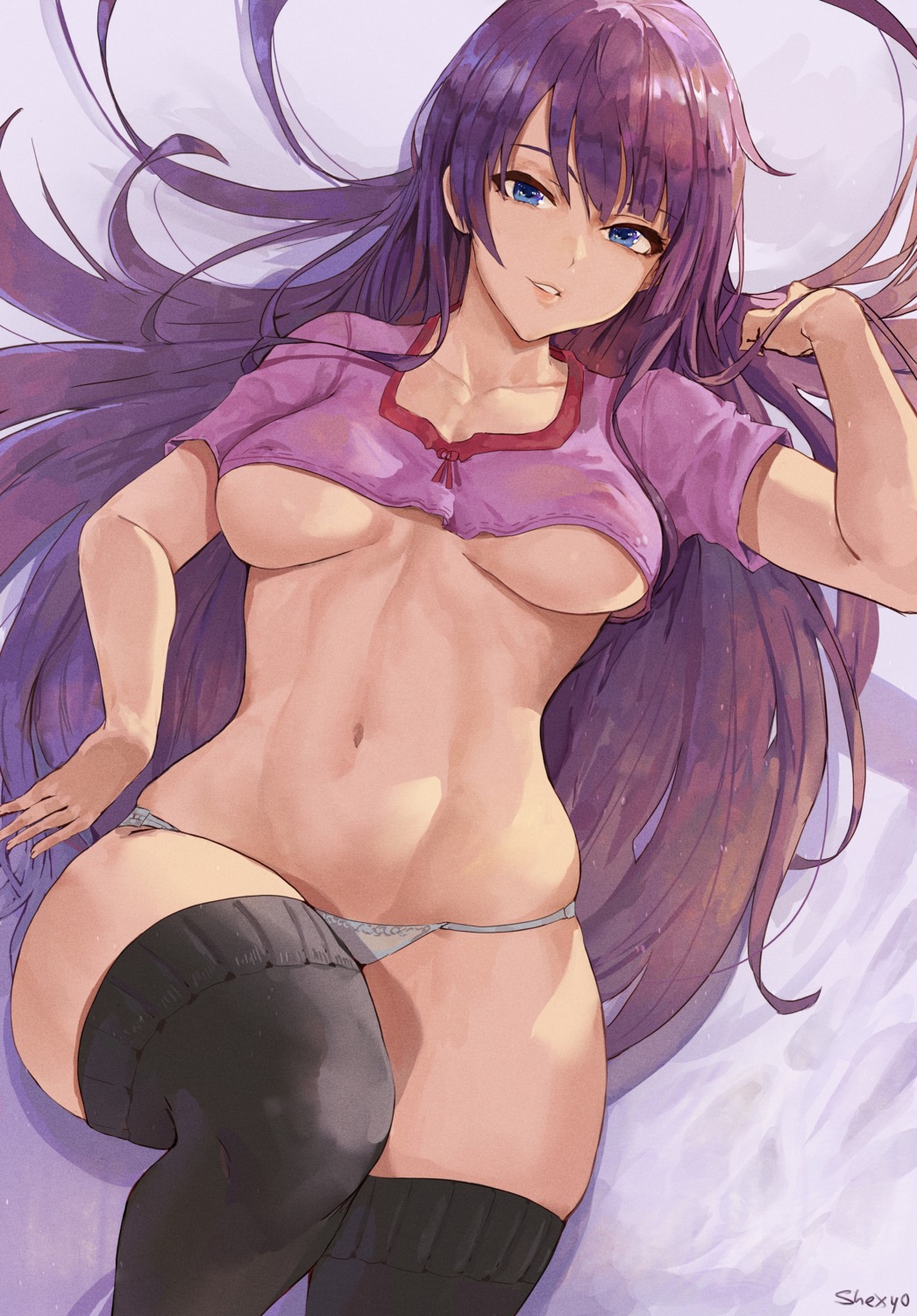 bakemonogatari erect_nipples monogatari_(series) no_bra pantsu see_through senjougahara_hitagi shexyo thighhighs