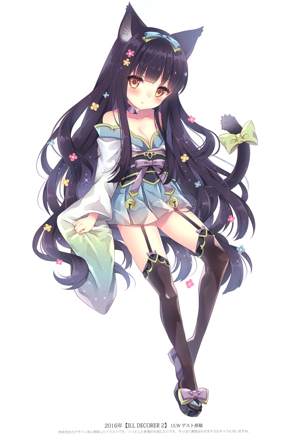 W Label Wasabi Sekai Animal Ears Cleavage Japanese Clothes Nekomimi Stockings Tail Thighhighs Yande Re