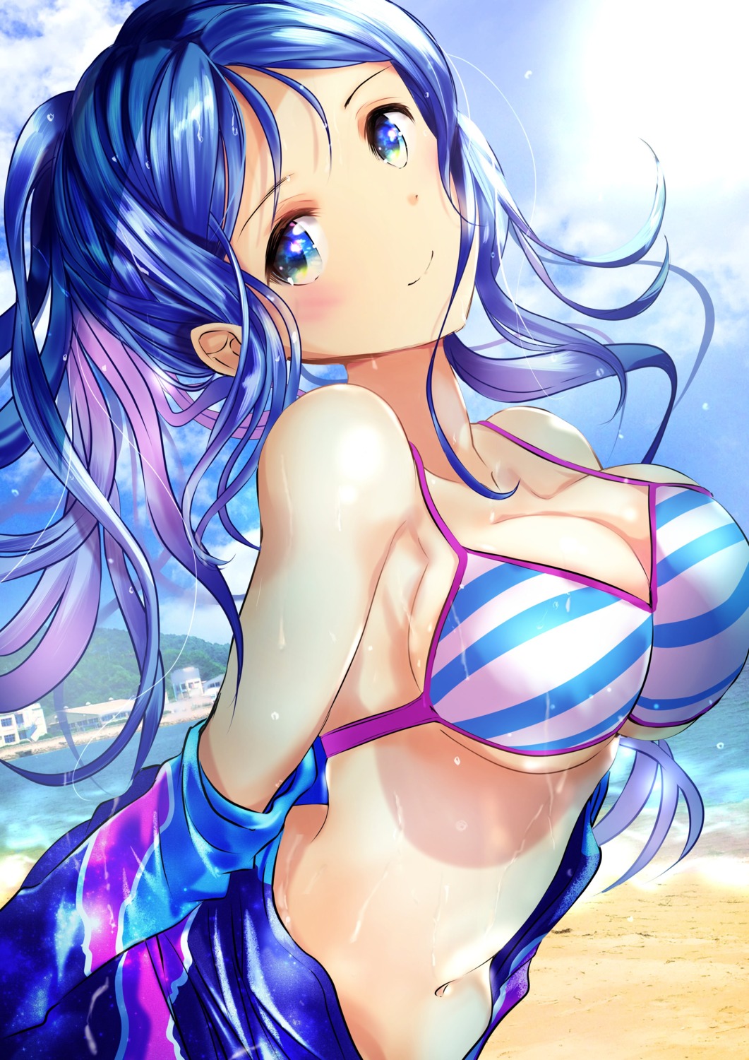 bikini_top bodysuit cleavage love_live!_sunshine!! matsuura_kanan ogata_tei open_shirt swimsuits