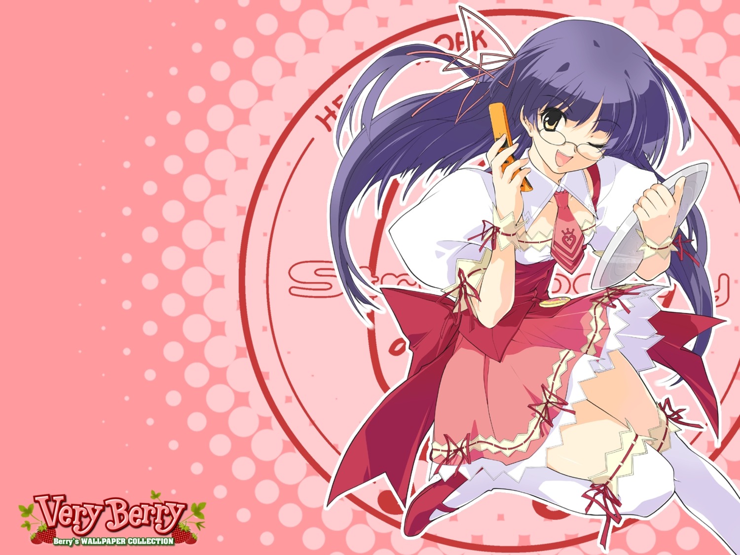 berry's garter megane sasaki_mutsumi thighhighs tsukahara_yukino waitress wallpaper