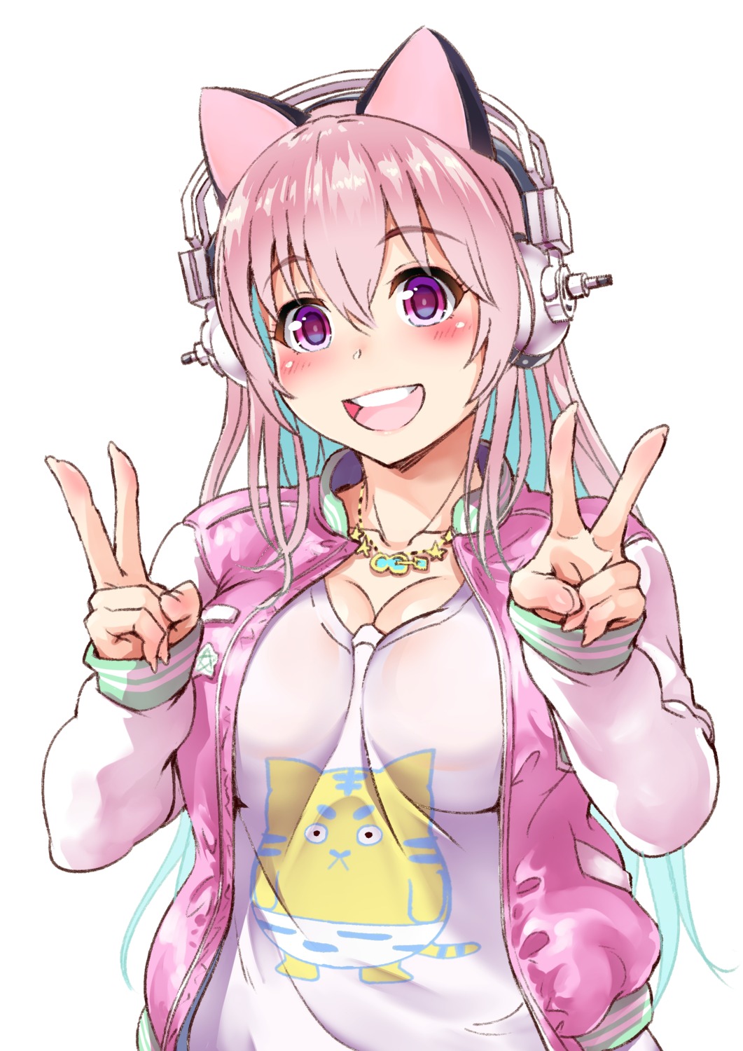 animal_ears cleavage ganari_ryuu headphones sonico super_sonico