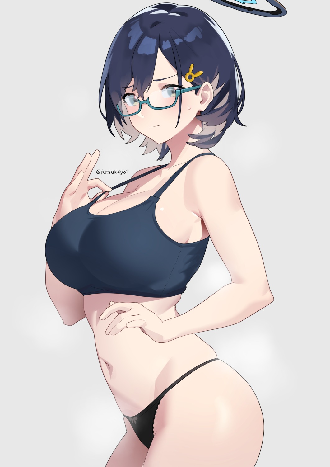 blue_archive bra futsukayoi halo kagami_chihiro megane pantsu thong