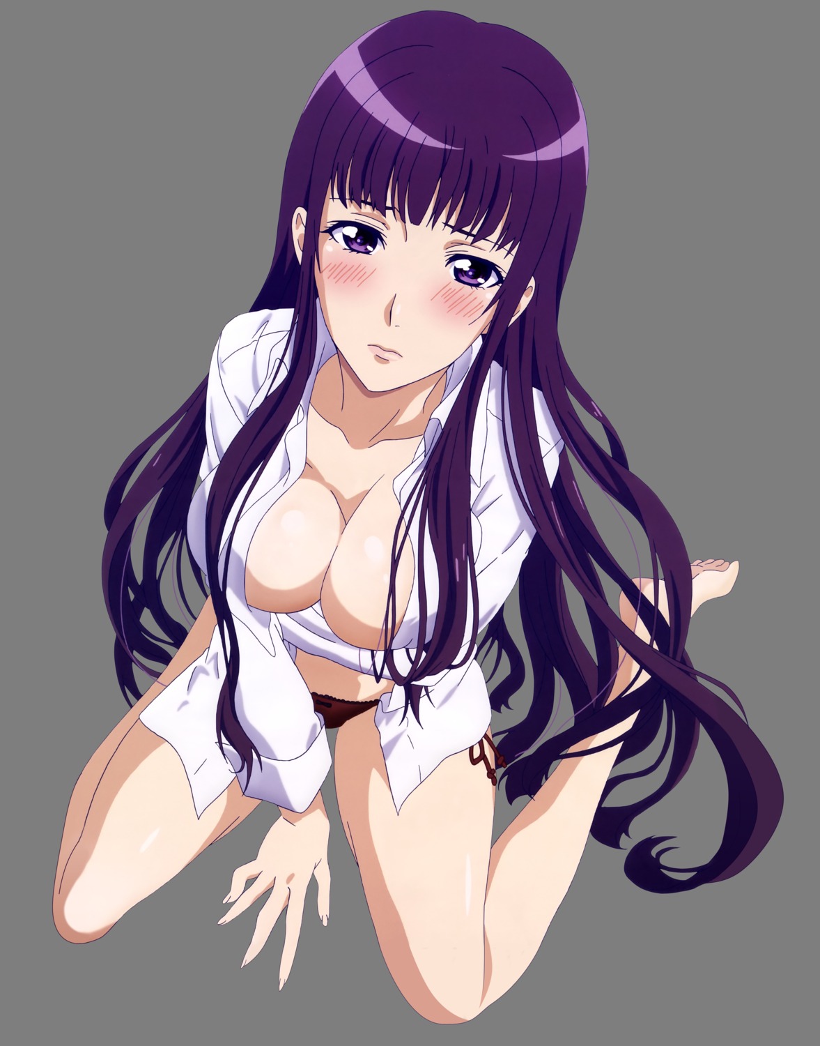 breast_hold cleavage dress_shirt fuuka iwami_sara no_bra open_shirt pantsu shimizu_sorato string_panties transparent_png