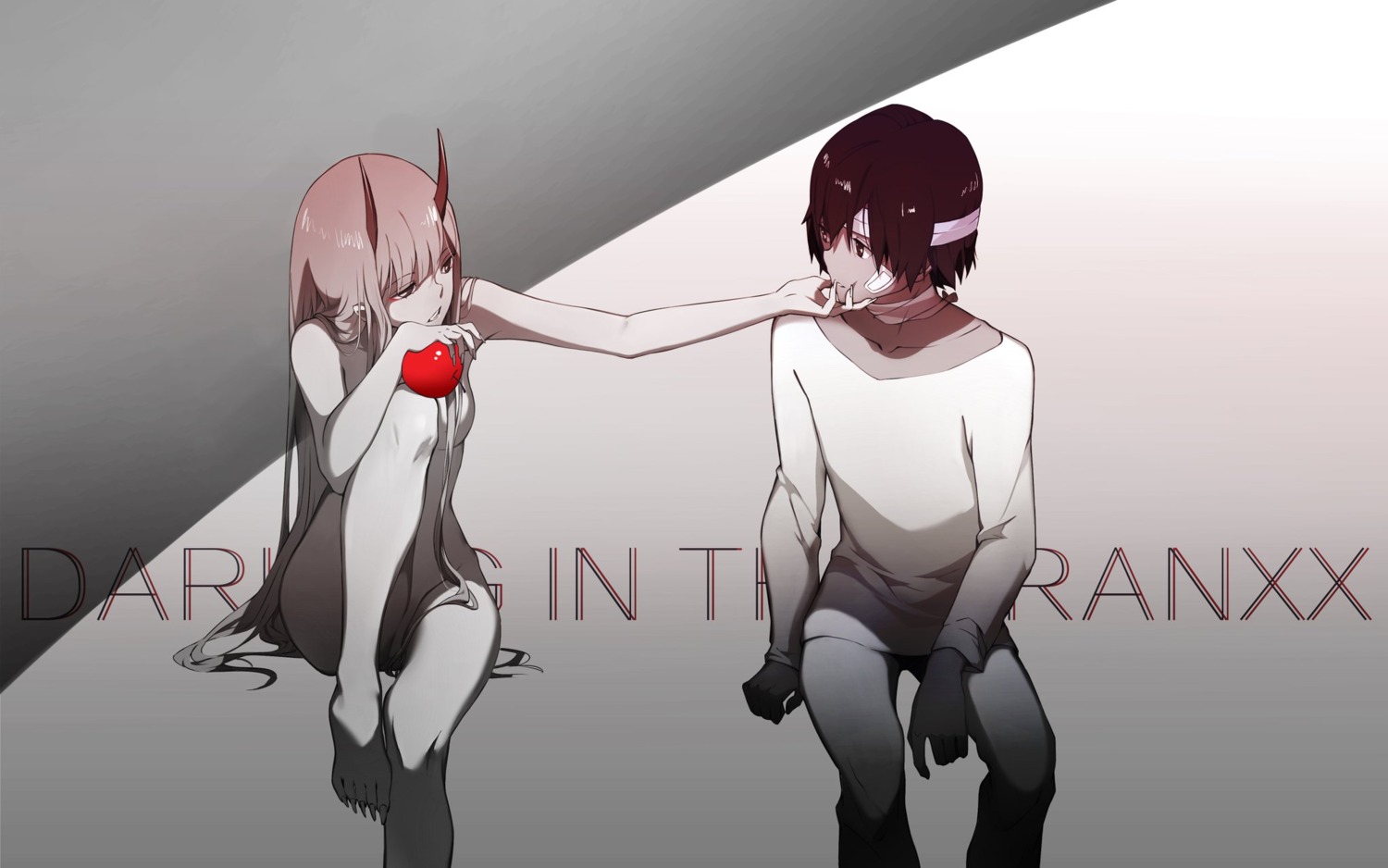 bandages bandaid chenaze57 darling_in_the_franxx hiro_(darling_in_the_franxx) horns naked zero_two_(darling_in_the_franxx)