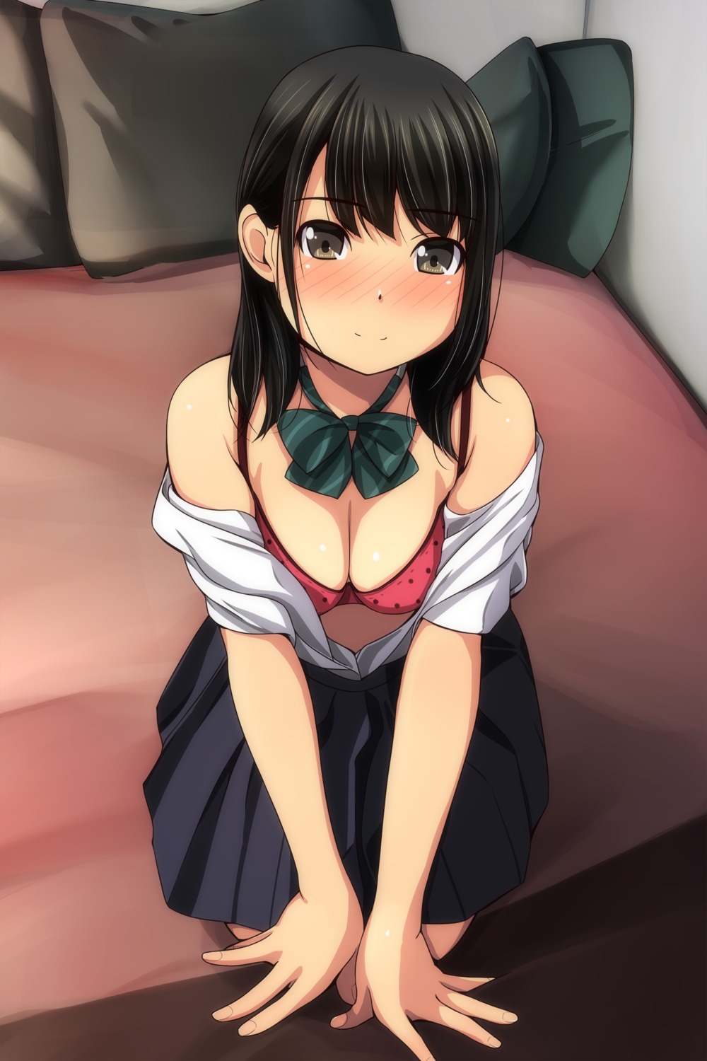 bra cleavage matsunaga_kouyou open_shirt seifuku