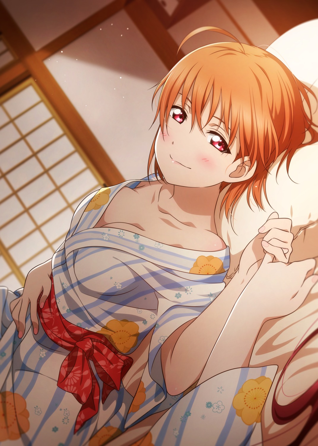 kougi_hiroshi love_live!_sunshine!! no_bra open_shirt sakurauchi_riko takami_chika yukata yuri