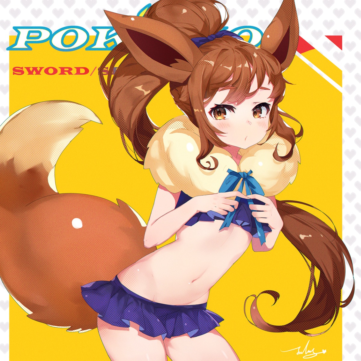 animal_ears anthropomorphization bikini eevee jiujiuyatou_(yayanzz) pokemon pokemon_swsh swimsuits tail