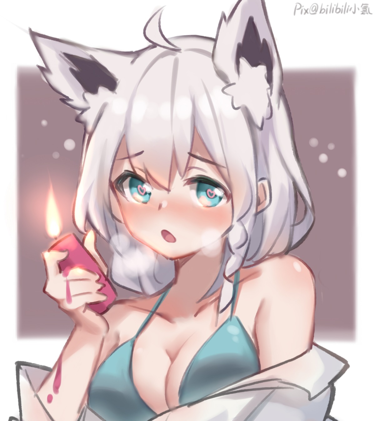 animal_ears bikini_top cleavage hololive hololive_gamers kitsune open_shirt shirakami_fubuki swimsuits tagme