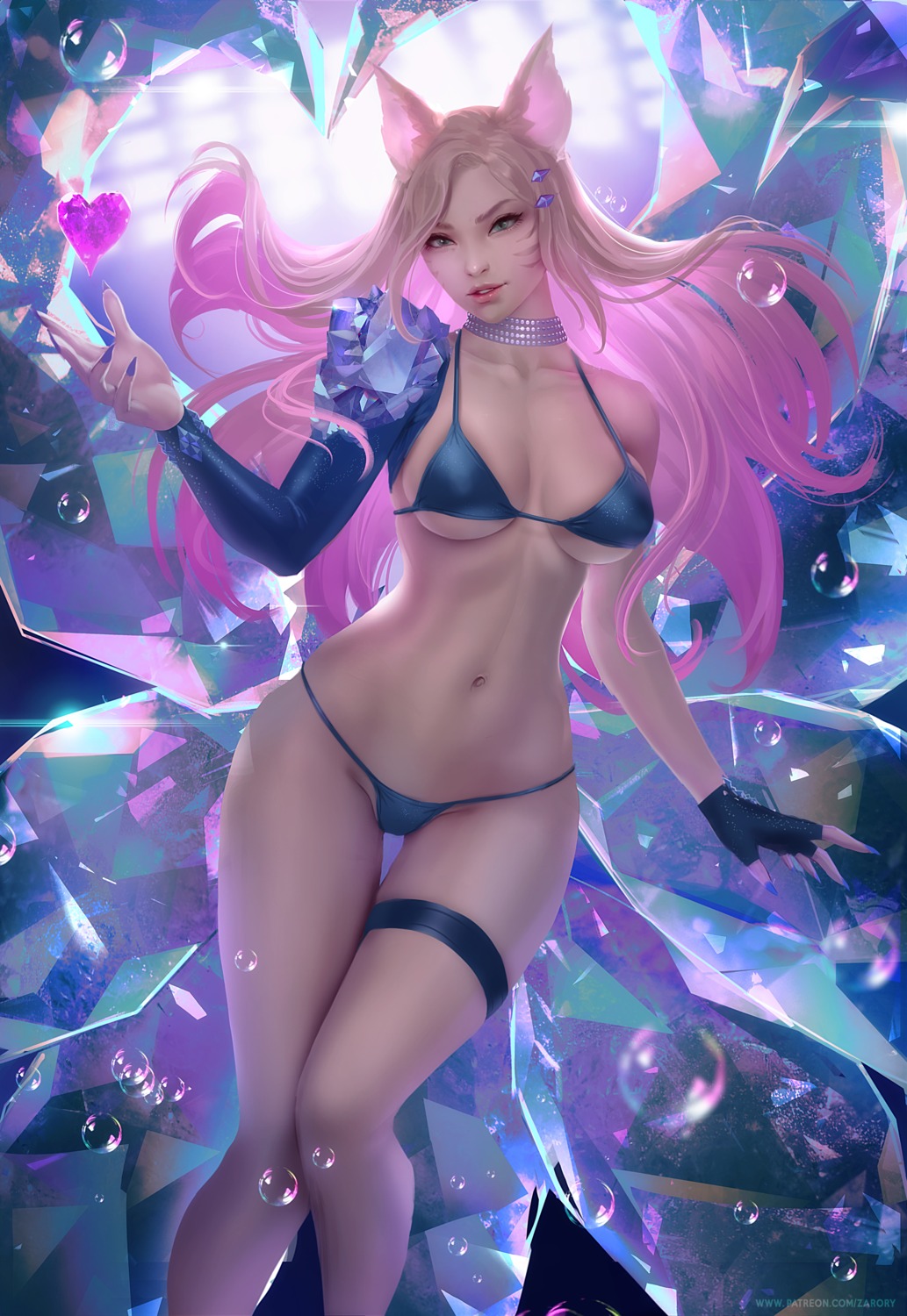 ahri animal_ears bikini garter kitsune league_of_legends swimsuits tail zarory