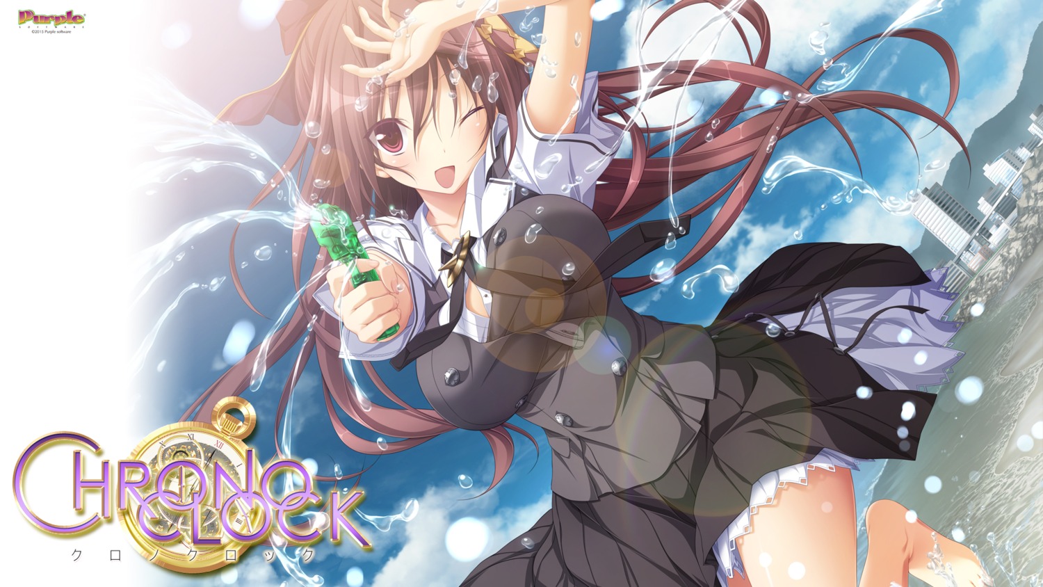 chrono_clock gun jounouchi_makoto koku purple_software seifuku wallpaper wet