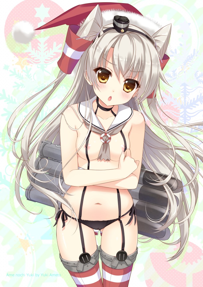 amatsukaze_(kancolle) ameto_yuki areola breasts christmas erect_nipples garter_belt kantai_collection pantsu stockings string_panties thighhighs