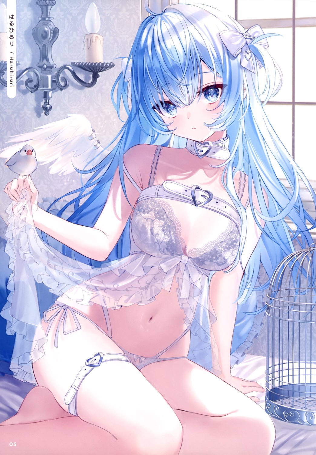 bra garter haruhiruri lingerie pantsu see_through skirt_lift string_panties wings