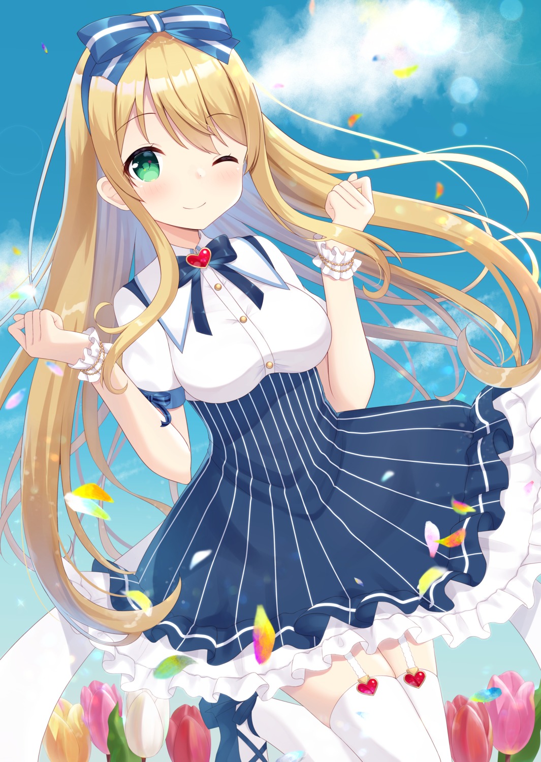 dress emori_miku_project emu_alice futaba_kurumi heels stockings thighhighs