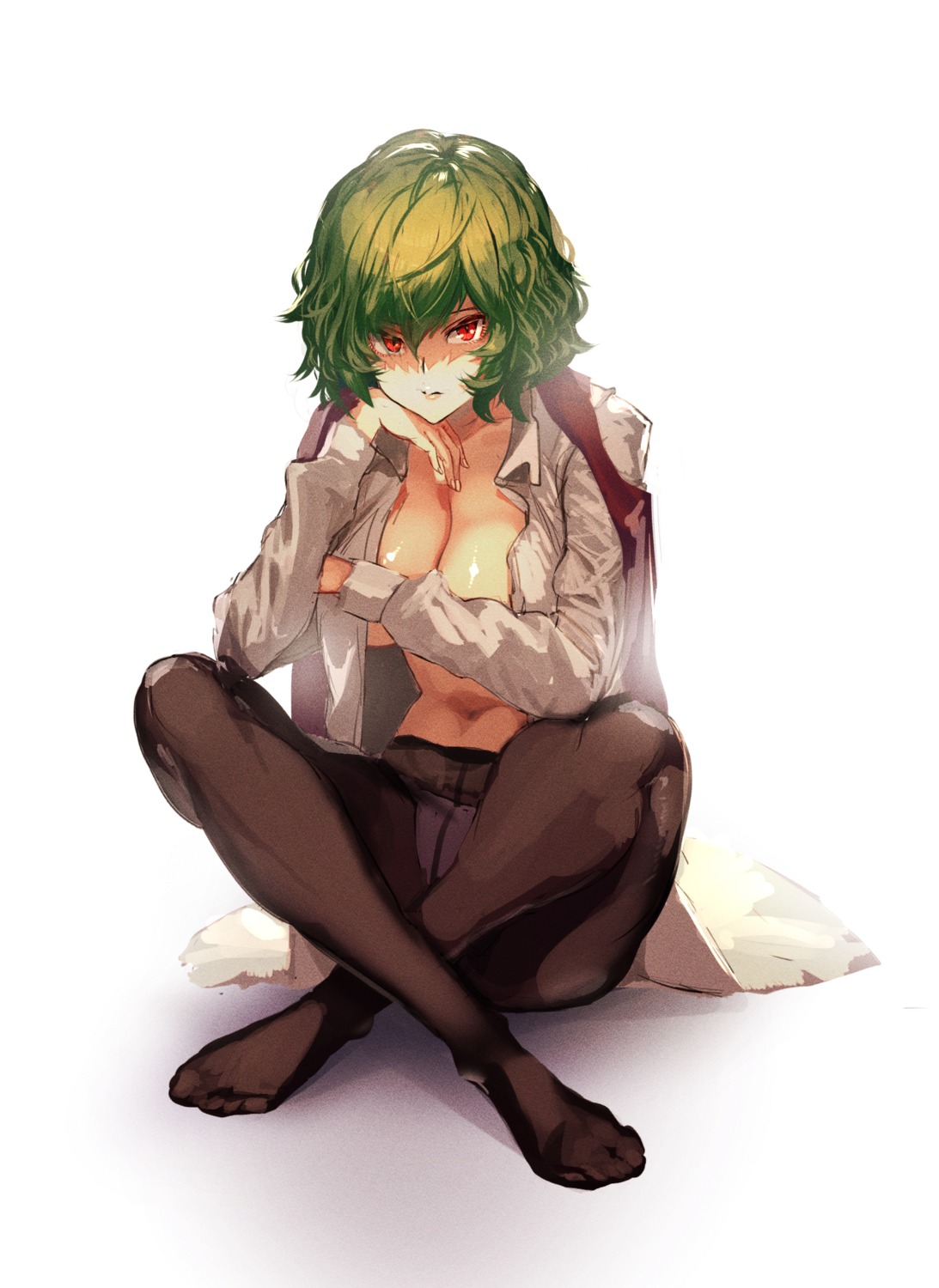 breast_hold kazami_yuuka kikimifukuri no_bra open_shirt pantsu pantyhose touhou