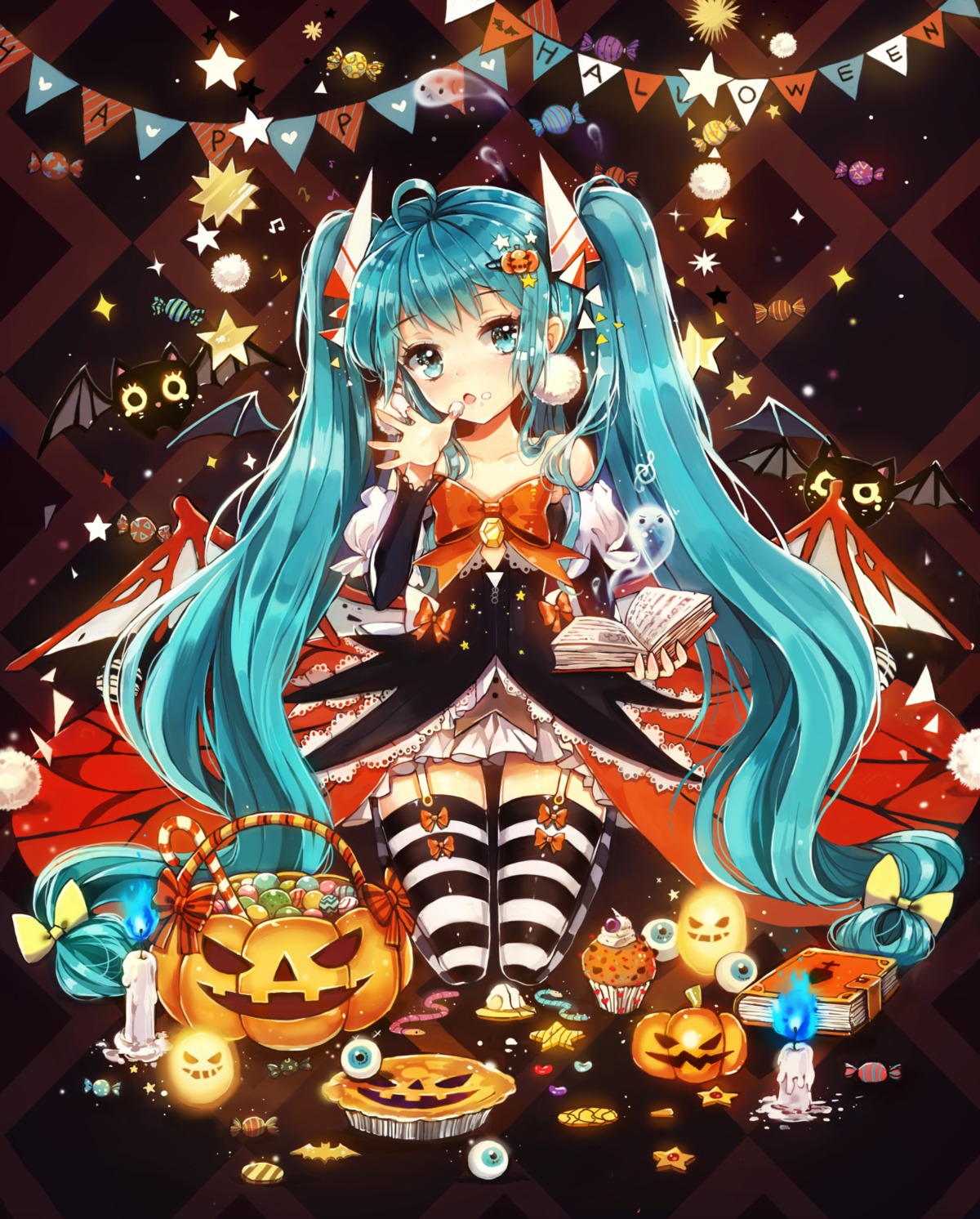 dangmill dress halloween hatsune_miku stockings thighhighs vocaloid wings