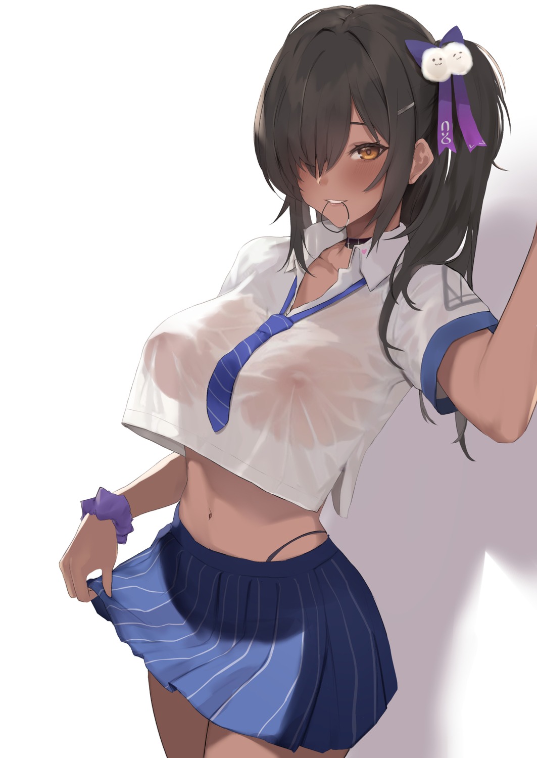 dera_self naga_(nikke) nikke_the_goddess_of_victory nipples no_bra see_through seifuku selfie skirt_lift