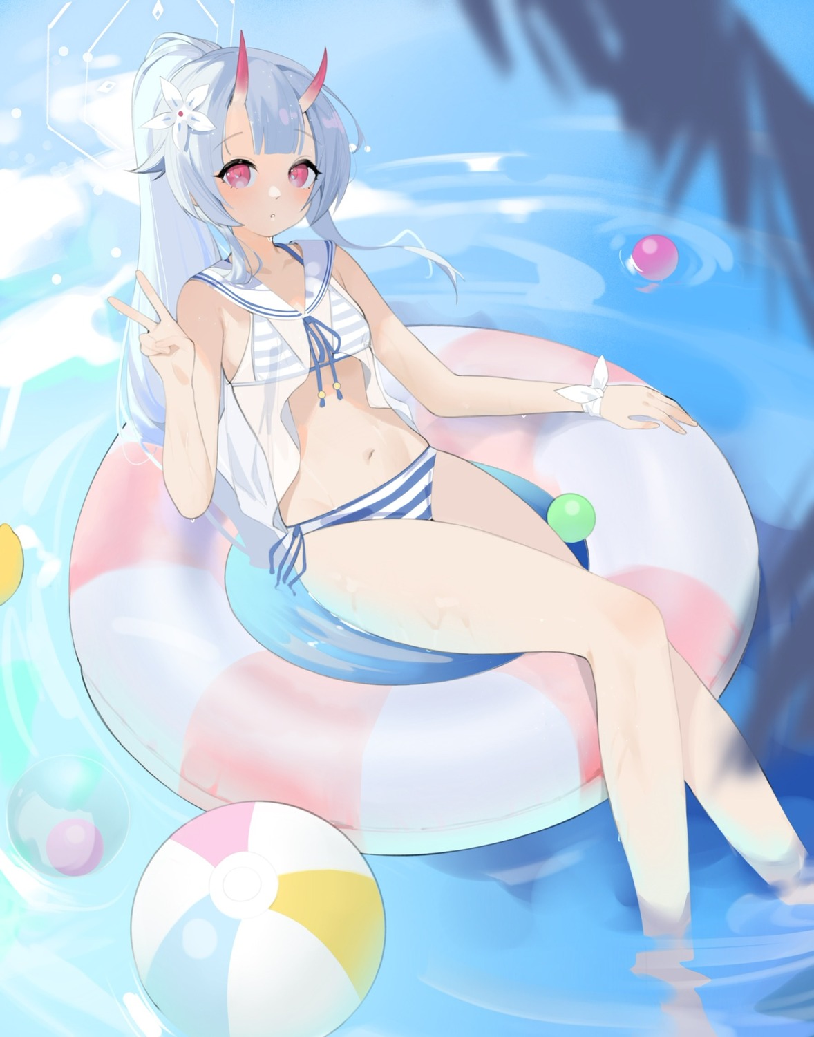 annlee bikini blue_archive halo horns see_through swimsuits waraku_chise wet