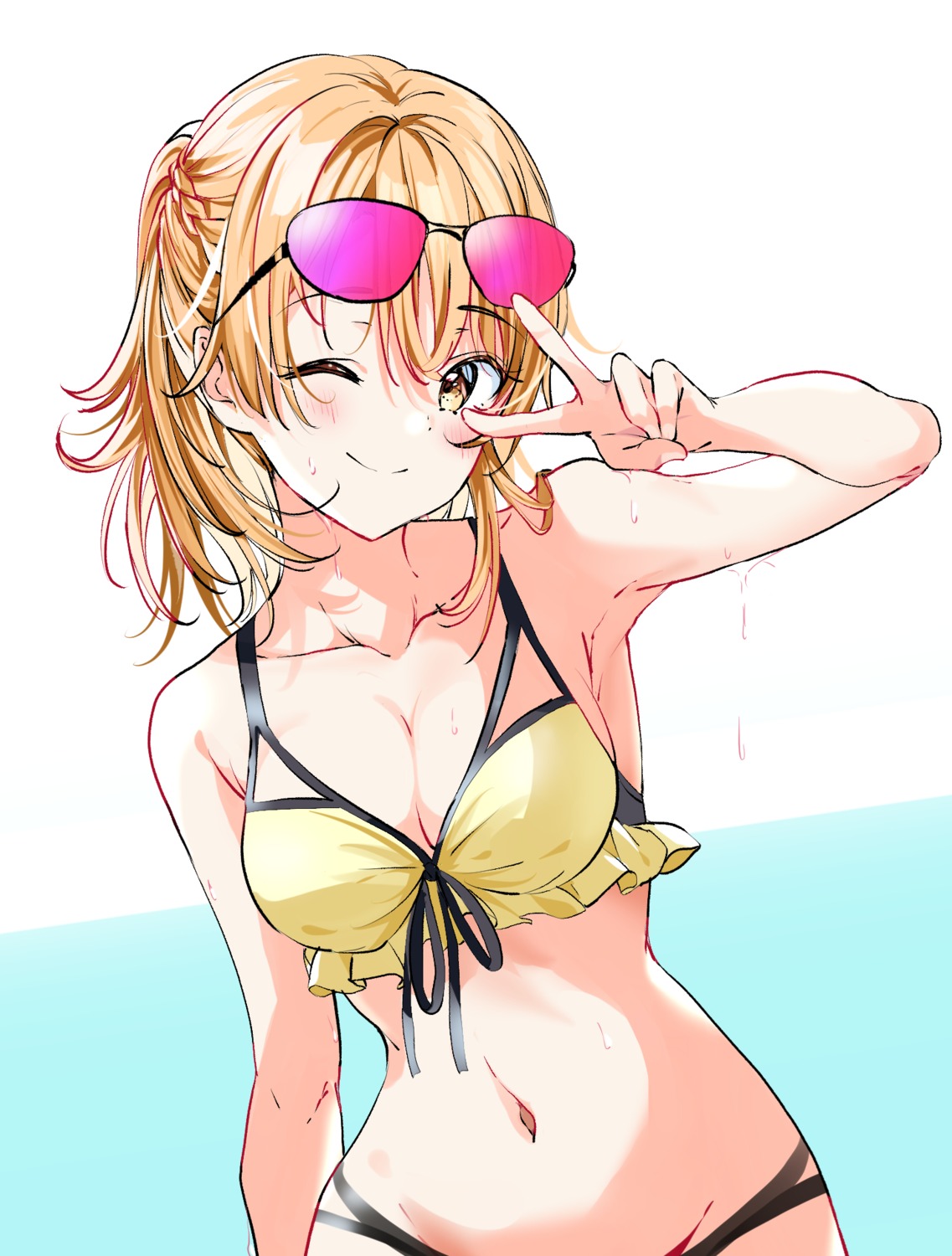 bikini cleavage isshiki_iroha megane nonbire swimsuits wet yahari_ore_no_seishun_lovecome_wa_machigatteiru.