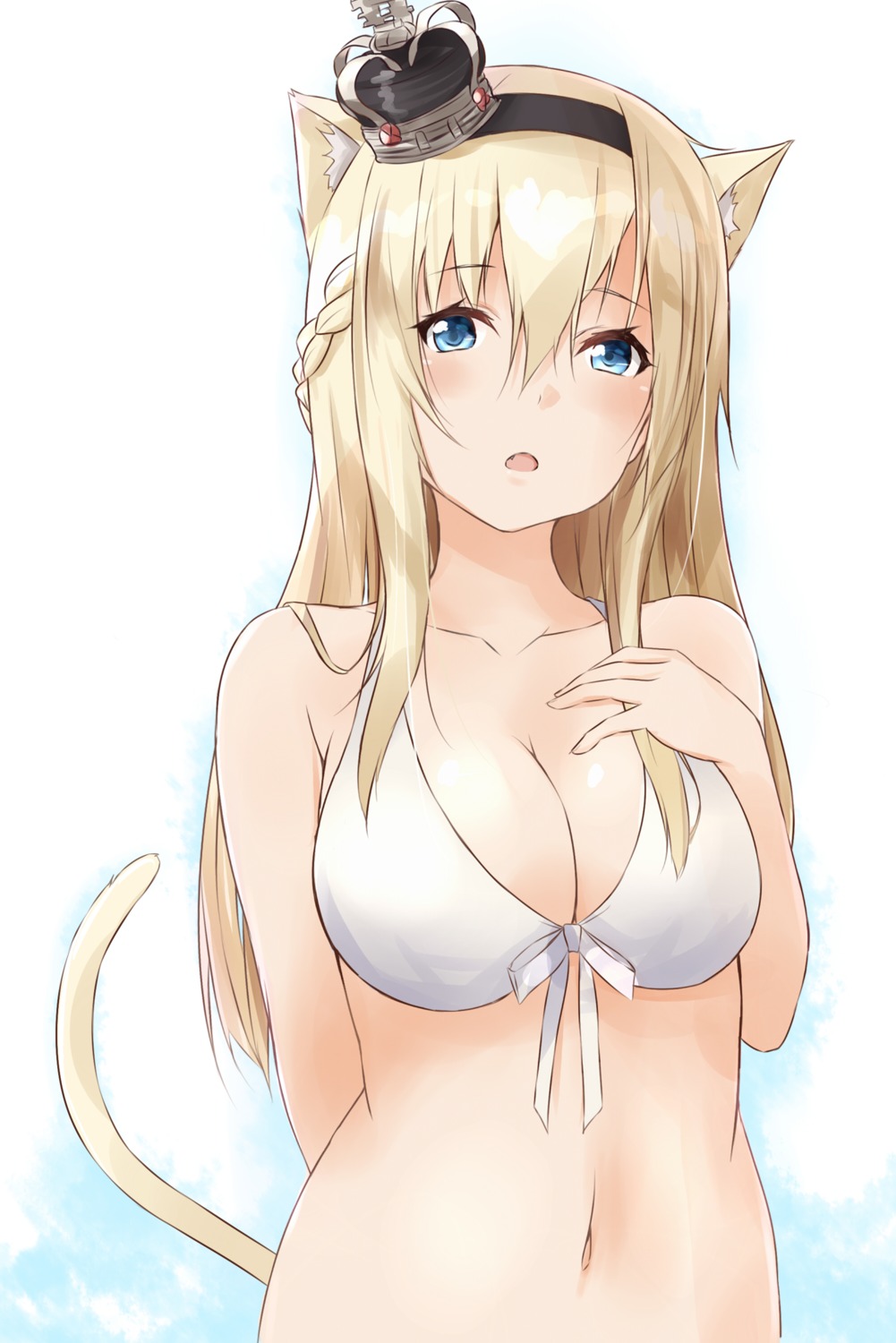 animal_ears bikini_top cleavage kantai_collection nekomimi saku_(kudrove) swimsuits tail warspite_(kancolle)