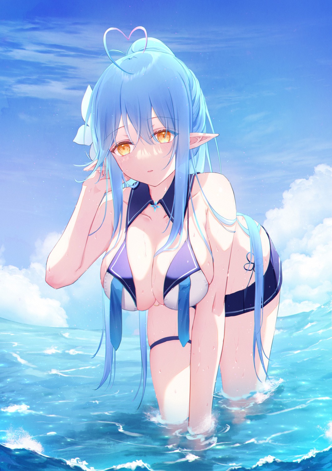 bikini elf garter hololive pointy_ears swimsuits viqusnow wet yukihana_lamy