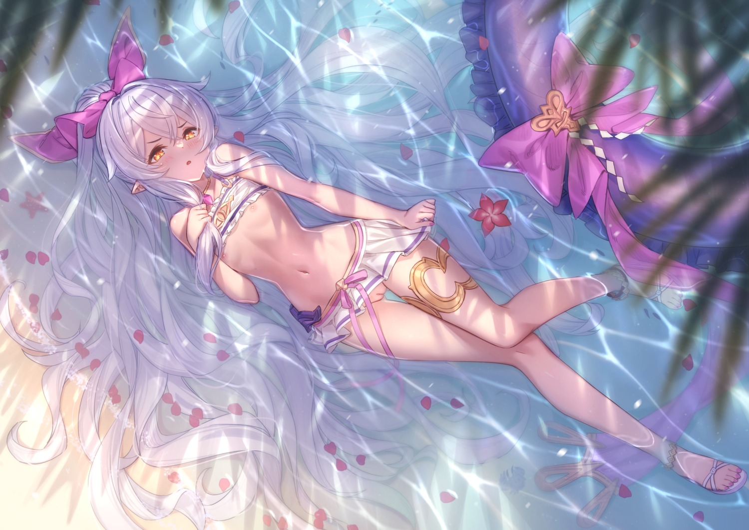 bikini garter granblue_fantasy medusa_(shingeki_no_bahamut) nipples nopan pointy_ears pussy shingeki_no_bahamut swimsuits uncensored wet yellowpaint.