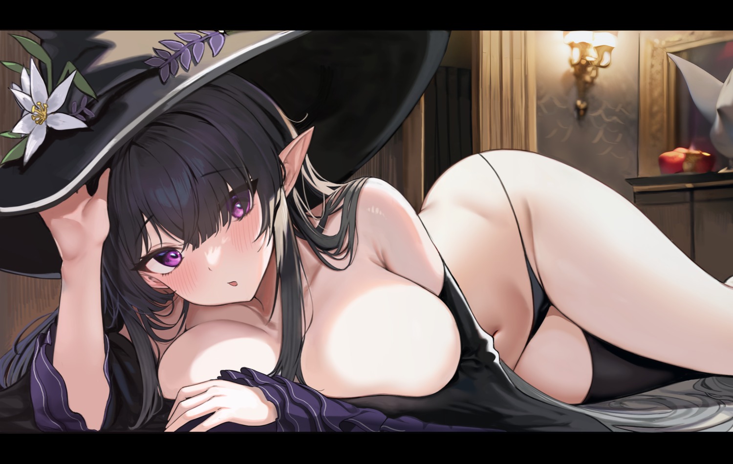 pantsu pointy_ears thighhighs tongtangtong witch