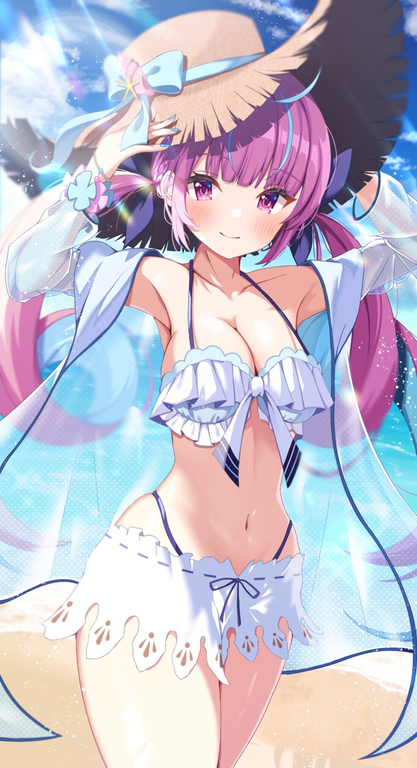 bikini hololive minato_aqua neo_(neo1025) open_shirt see_through swimsuits