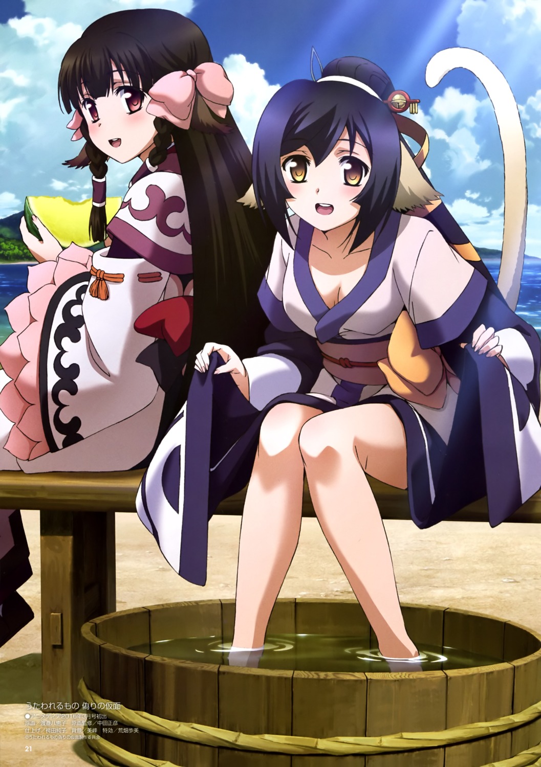 animal_ears cleavage kuon_(utawarerumono) rurutie_(utawarerumono) tail utawarerumono utawarerumono_itsuwari_no_kamen watanabe_yaeko wet