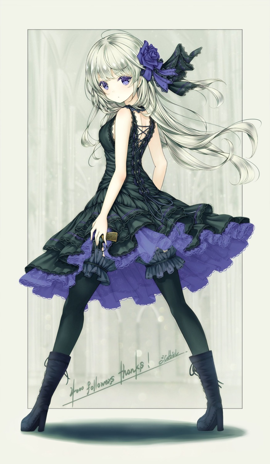 catbell dress garter gun heels thighhighs