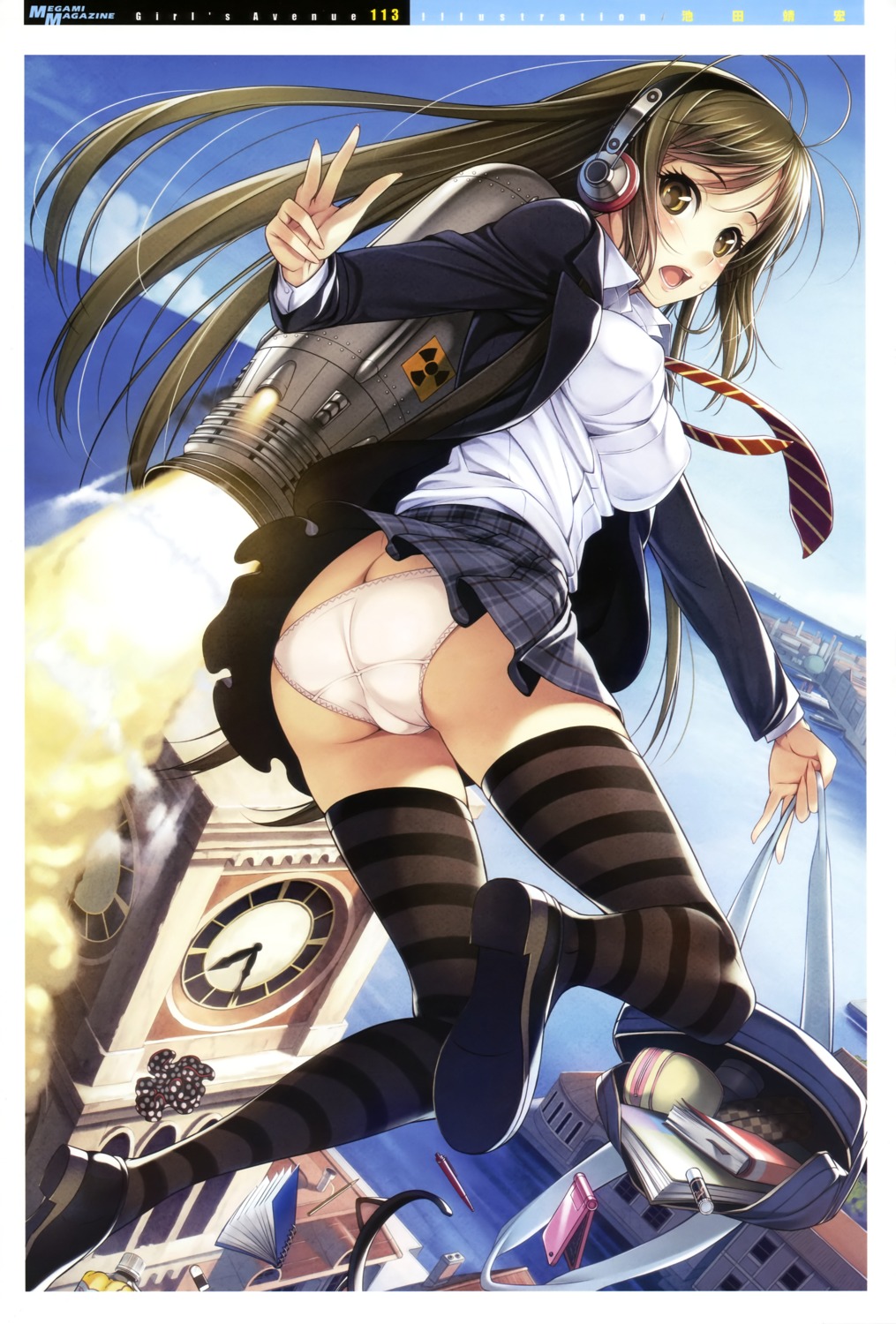 girl's_avenue headphones ikeda_yasuhiro pantsu seifuku stockings thighhighs