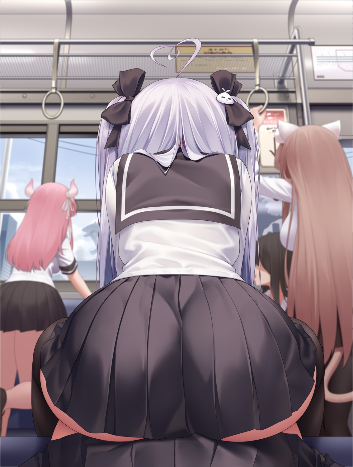 animal_ears ass horns kurohanya nekomimi niliu_chahui seifuku tail thighhighs tokisaki_asaba tokisaki_mio yuri