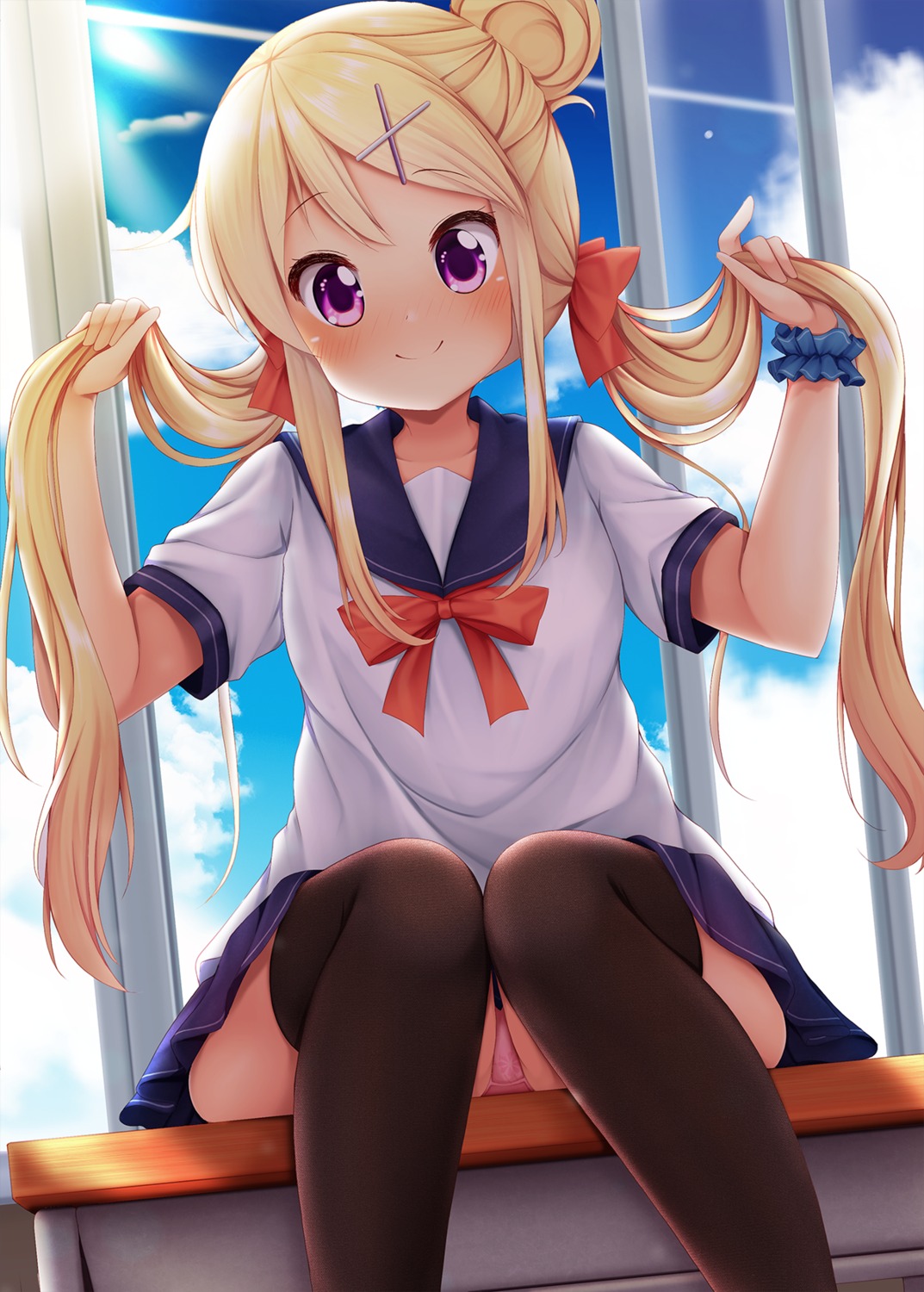 kin'iro_mosaic kujou_karen minato_ojitan pantsu seifuku thighhighs