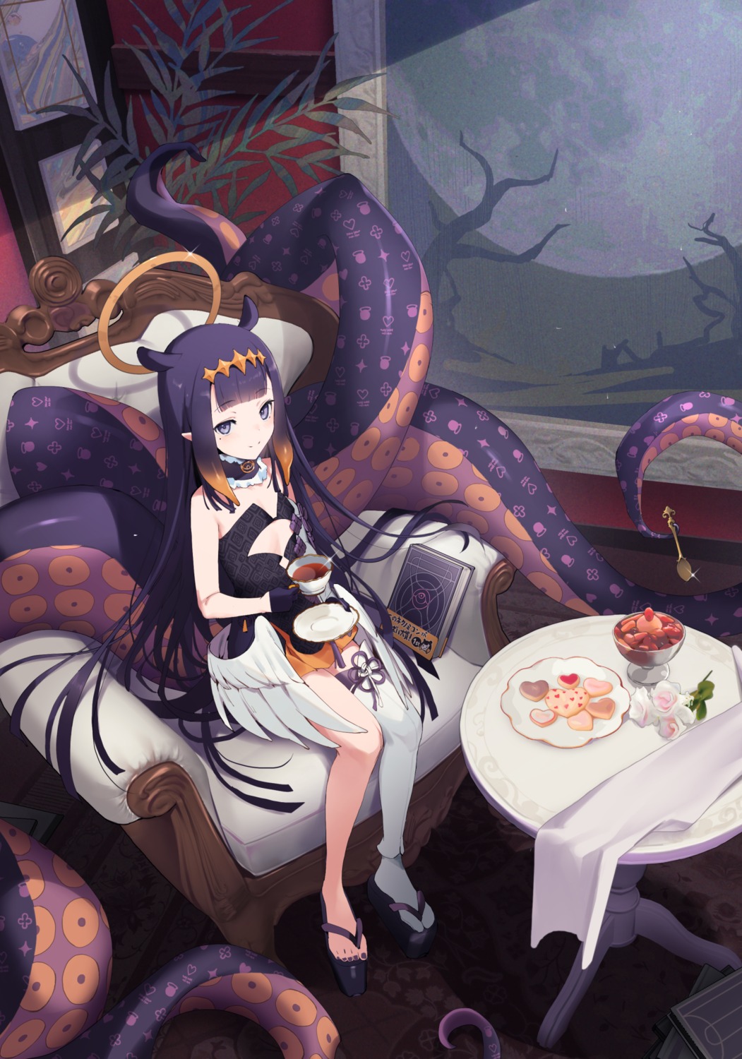hololive hololive_english ikomochi ninomae_ina'nis no_bra pointy_ears tentacles thighhighs wings