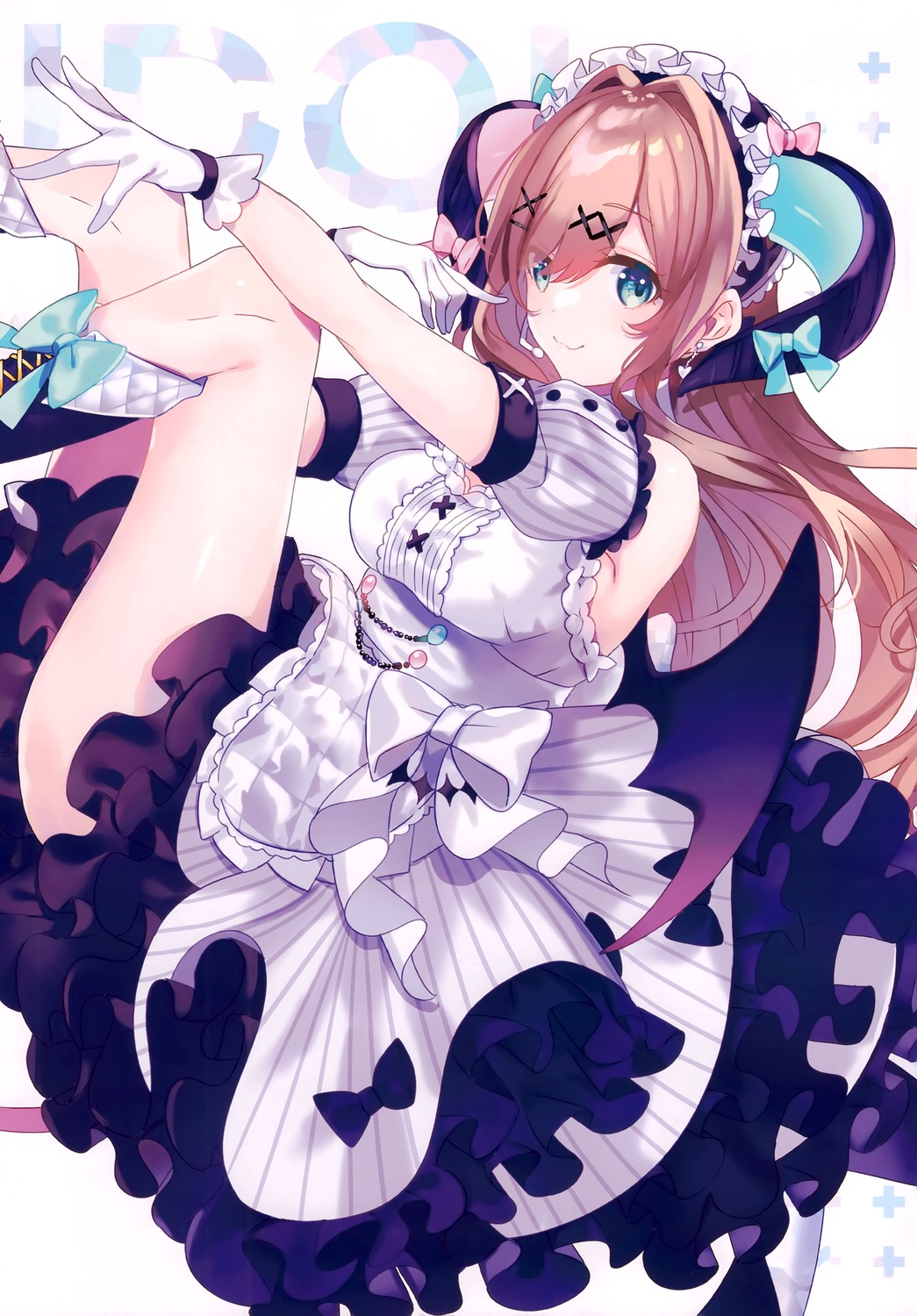 chroma_(saine) devil horns maid nijisanji saine skirt_lift suzuhara_ruru tail wings