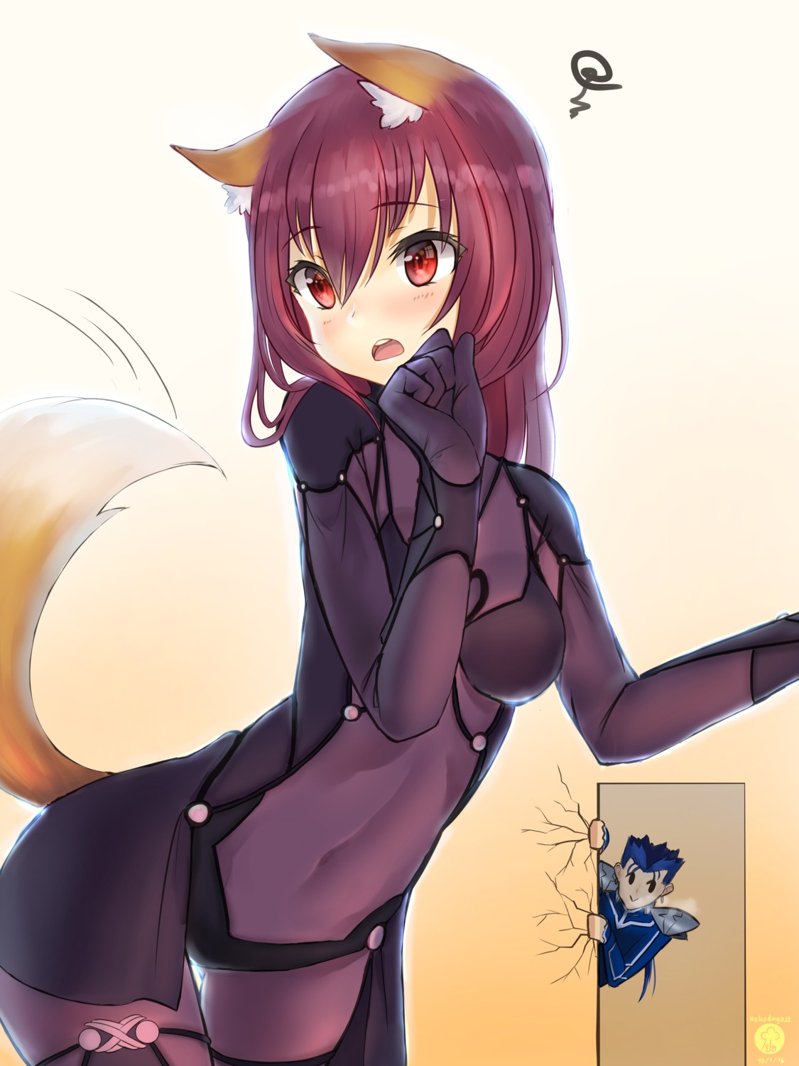 animal_ears bodysuit fate/grand_order fate/stay_night lancer nekodayo22 scathach_(fate/grand_order) tail
