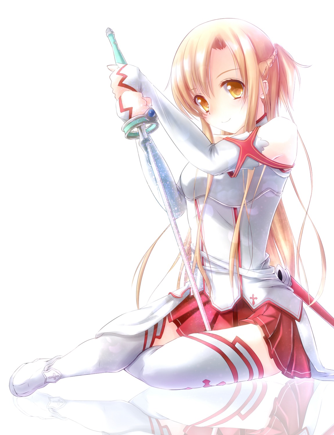 asahi_(ge_nyu) asuna_(sword_art_online) sword sword_art_online thighhighs