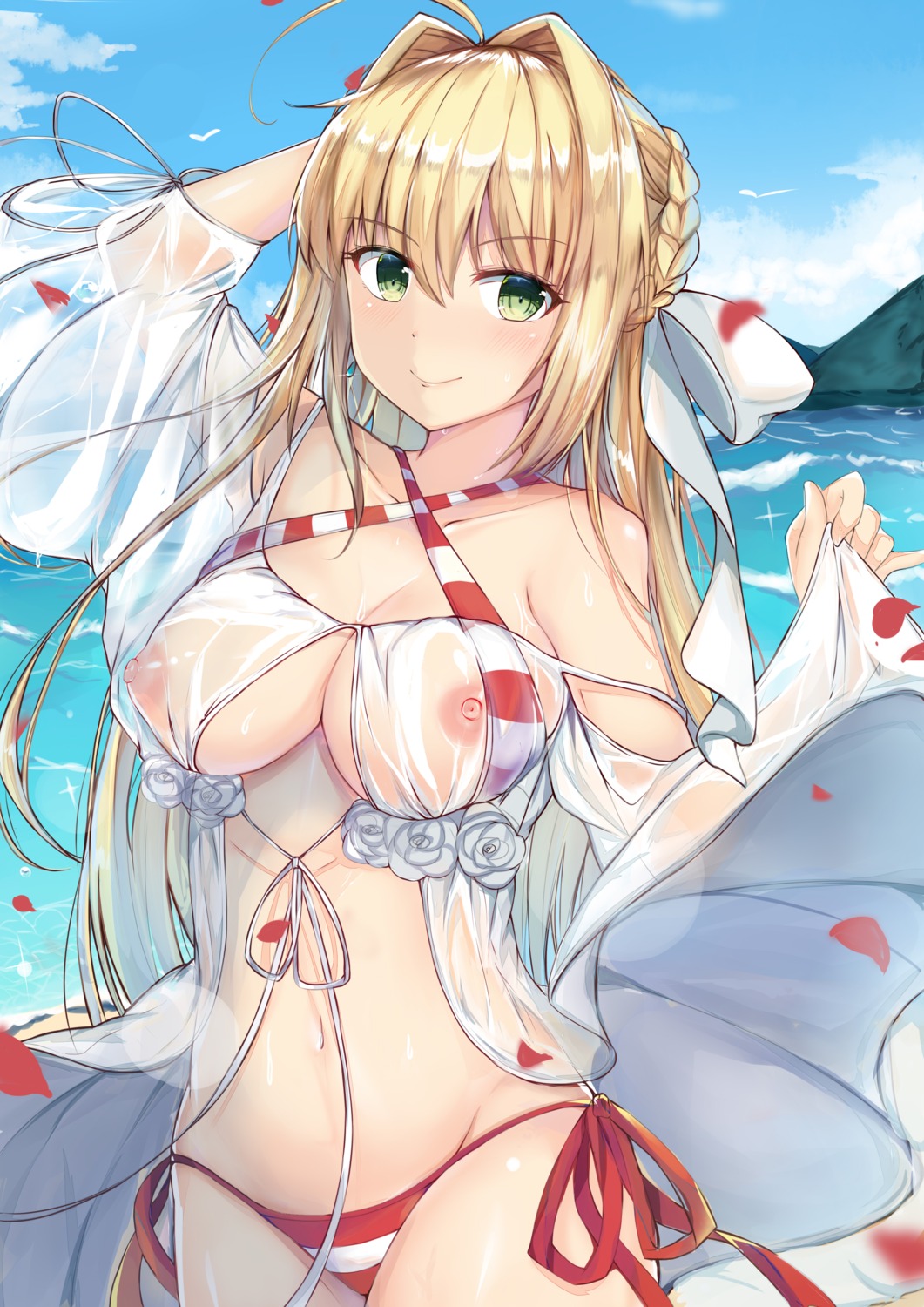 bikini fate/grand_order lydia601304 nipples saber_extra see_through swimsuits