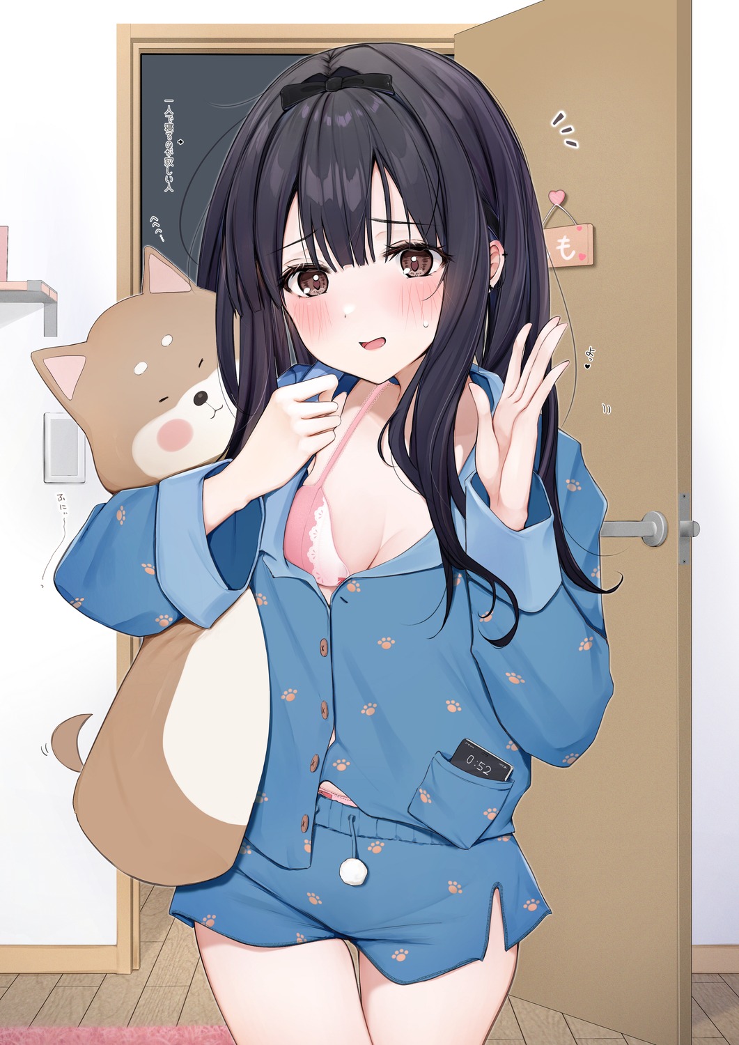 bra cleavage open_shirt pajama pantsu uiri-na