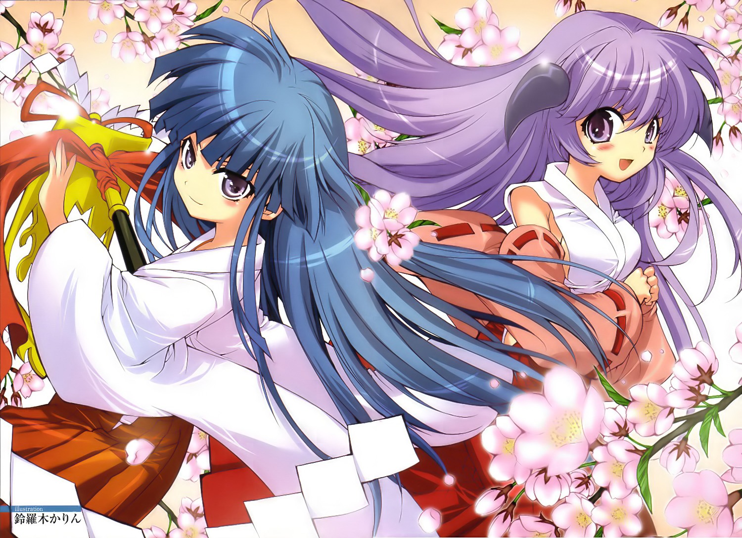 furude_rika hanyuu higurashi_no_naku_koro_ni horns miko suzuragi_karin