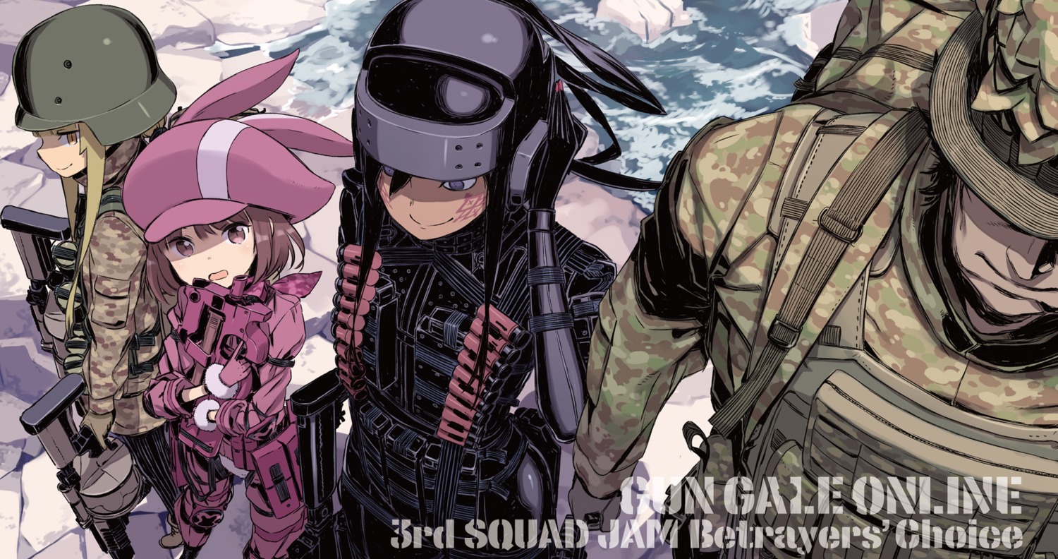 asougi_goushi bodysuit fukaziroh gun kanzaki_elsa kohiruimaki_karen kuroboshi_kouhaku llenn m pitohui shinohara_miyu sword_art_online_alternative:_gun_gale_online tattoo uniform