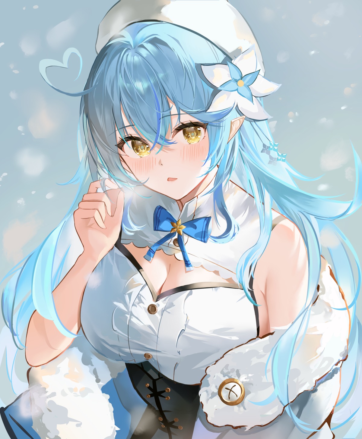 cleavage elf hao_827 hololive no_bra pointy_ears yukihana_lamy