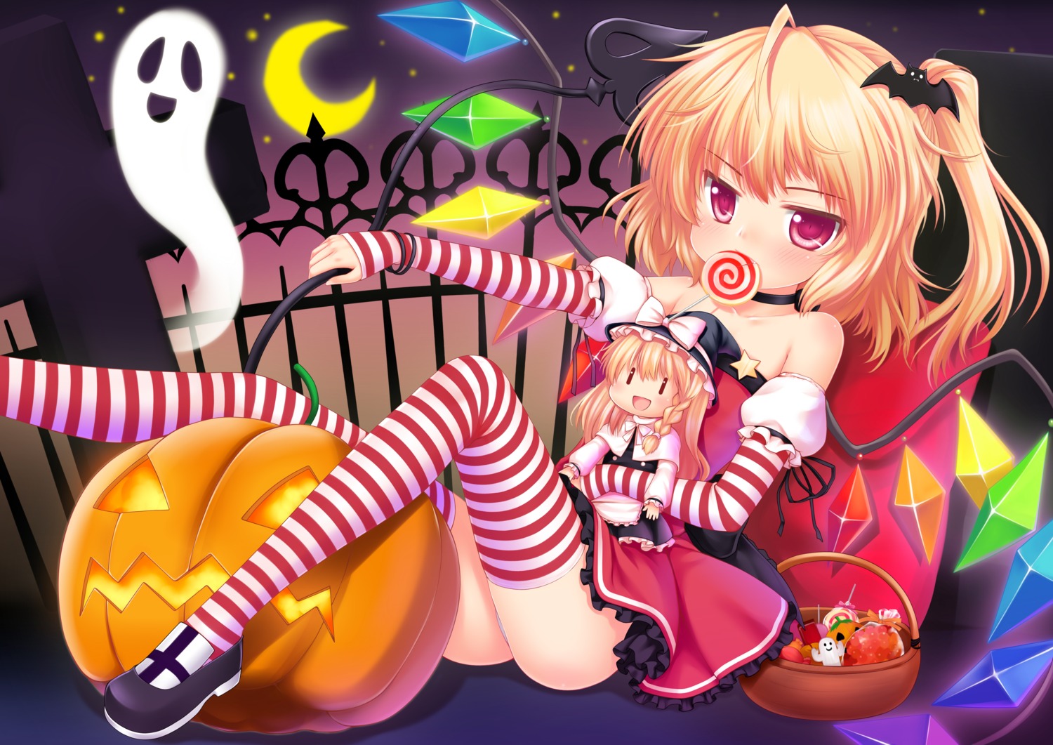 flandre_scarlet halloween ookami_ryuu thighhighs touhou