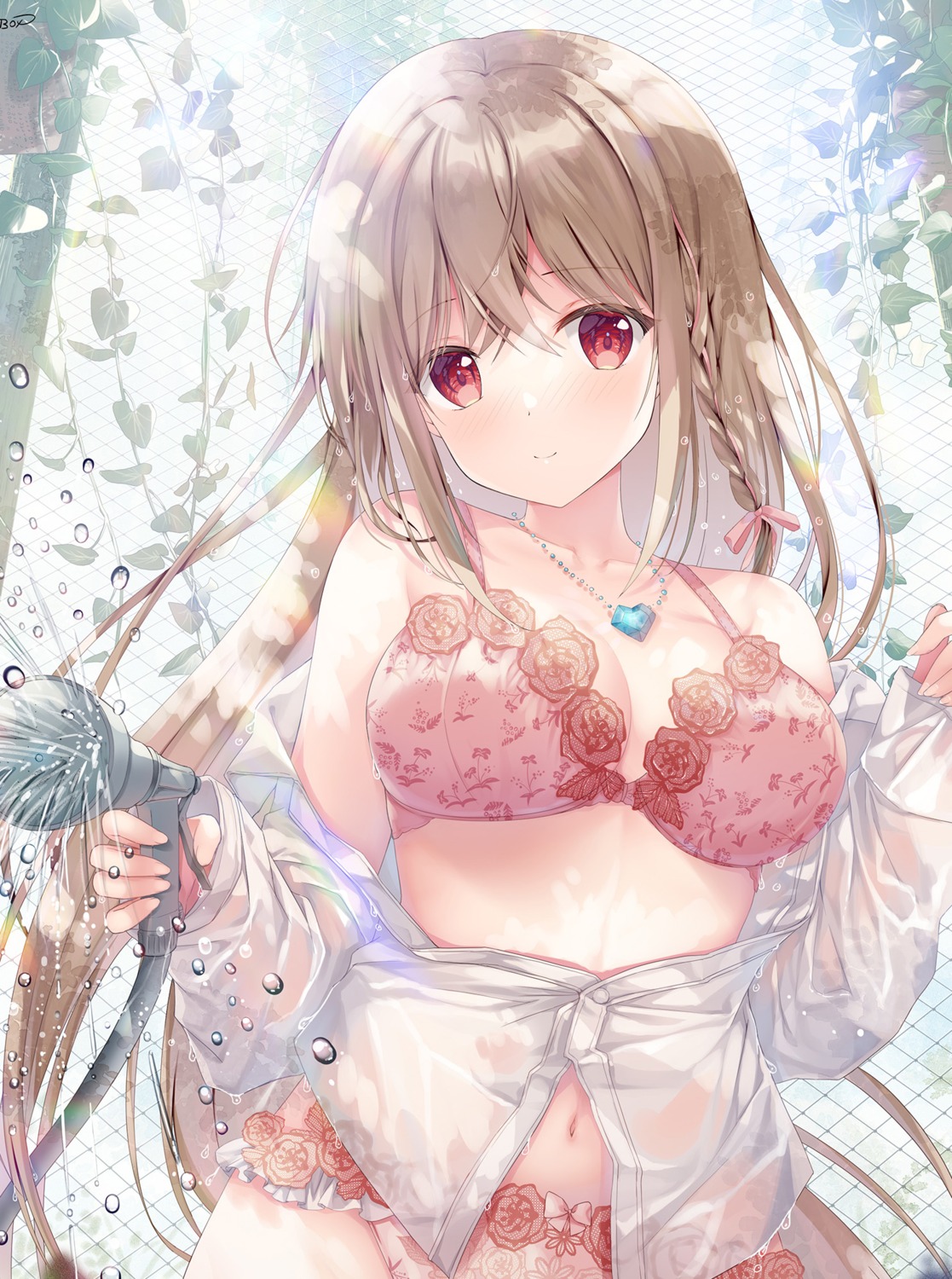 bra dress_shirt maeda_shiori open_shirt pantsu see_through twinbox twinbox_school wet wet_clothes