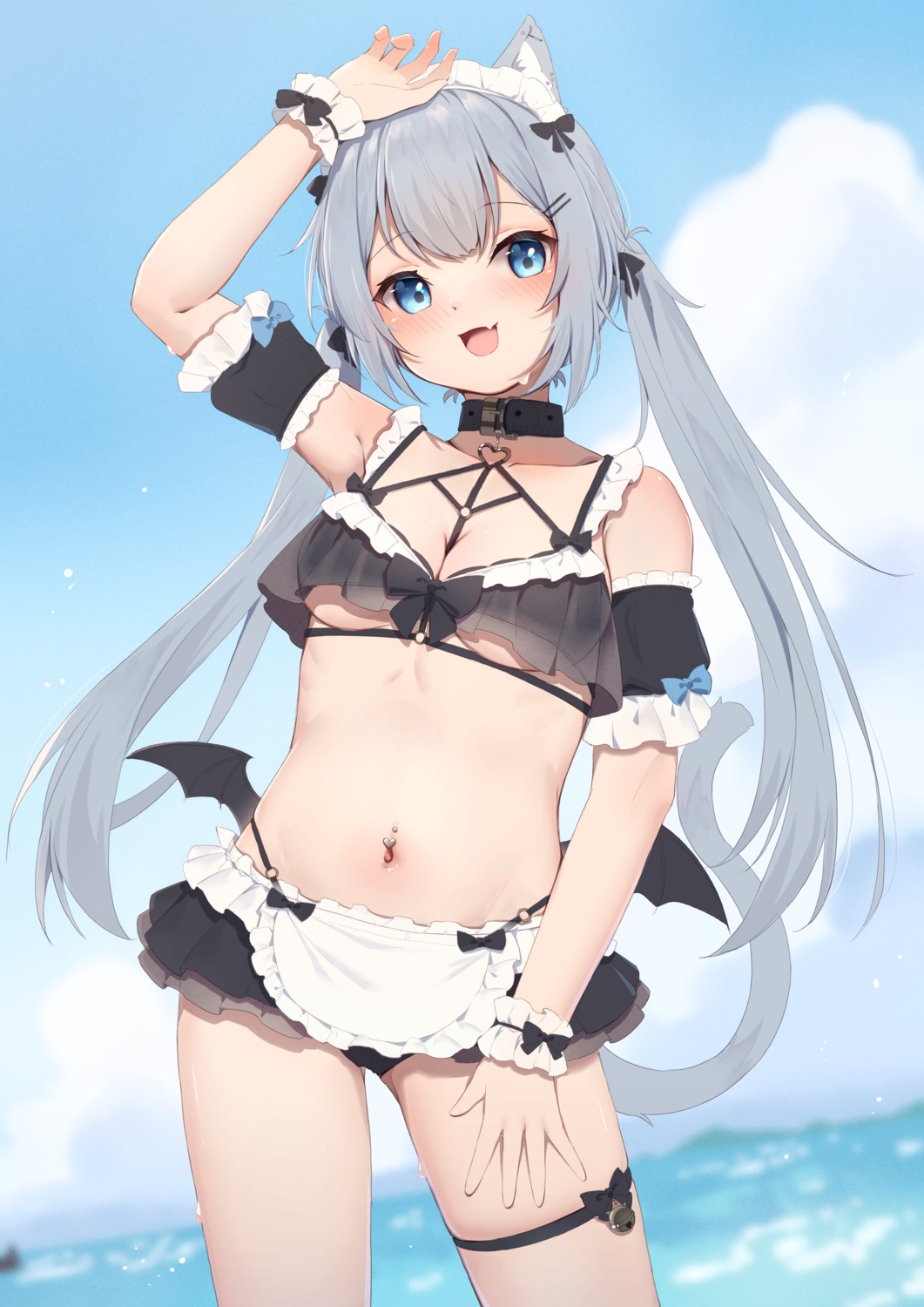 animal_ears bikini cameltoe garter hinata_(pixiv53862745) maid nekomimi see_through swimsuits tail wings