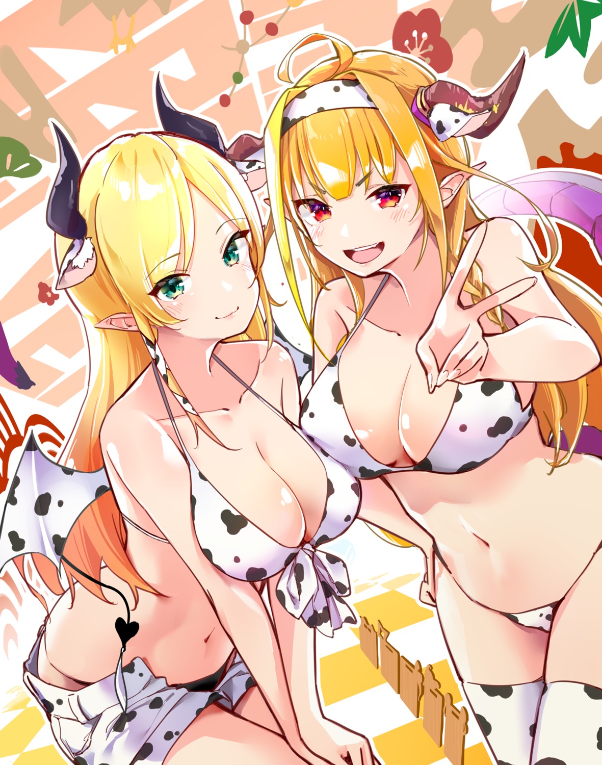 animal_ears bikini hololive horns kiryuu_coco pointy_ears swimsuits tail thighhighs wings yuyaiyaui yuzuki_choco